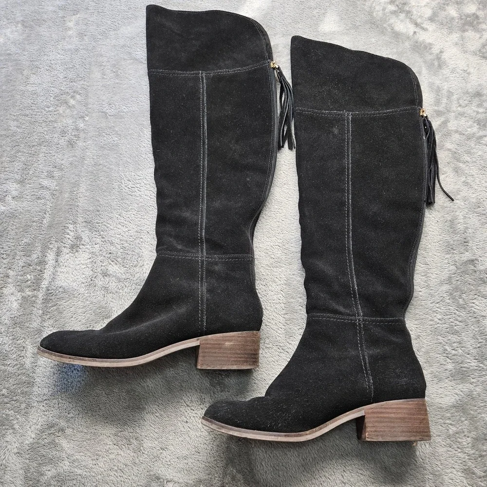Gibson Ammelia Latimer Black Suede Over The Knee Tassel Boots Womens 9.5M Block‎